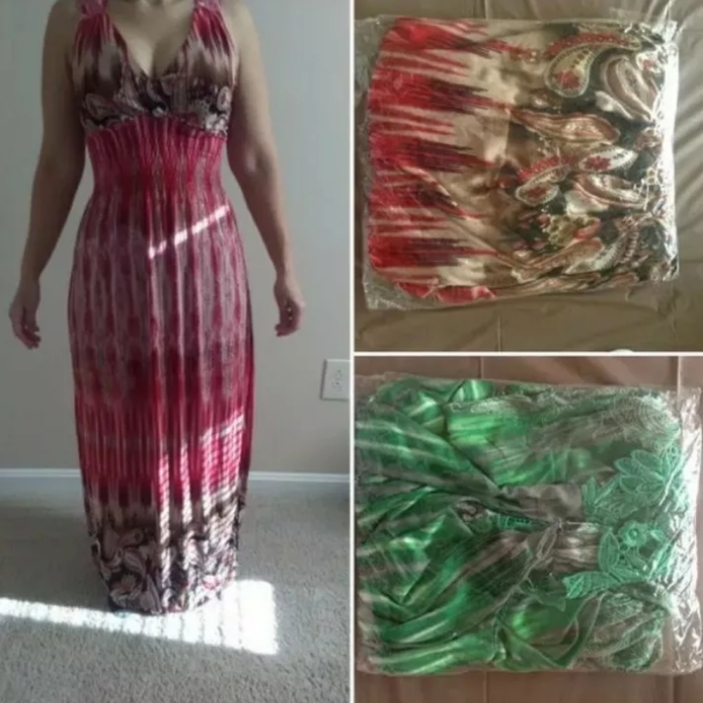 Red Bohemian Tropical batik dress Red ONE SIZE